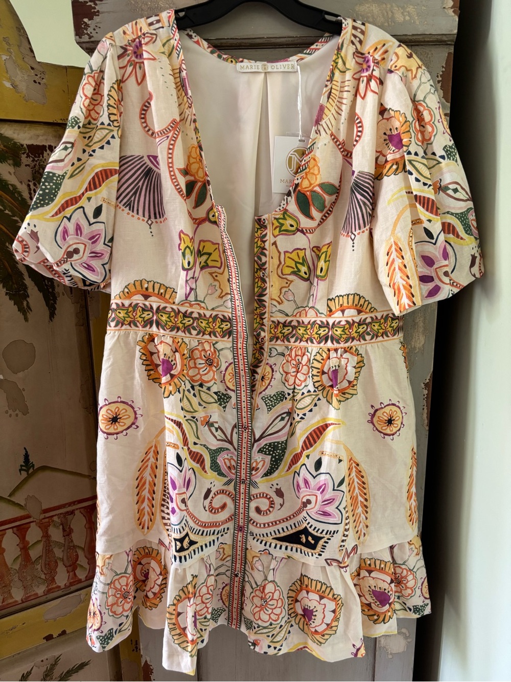 Marie Oliver Cream Mini Dress with Multicolor Floral Print